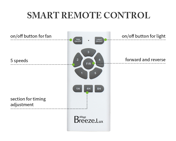 Breezelux 66 inch Metal blades decorative industrial smart remote control ceiling fan with LED light