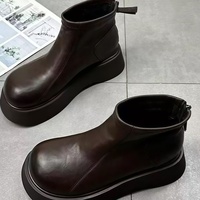 Bottines rétro pour femme automne-hiver 2026, tige en PU, semelle épaisse, talon bloc, doublure polaire