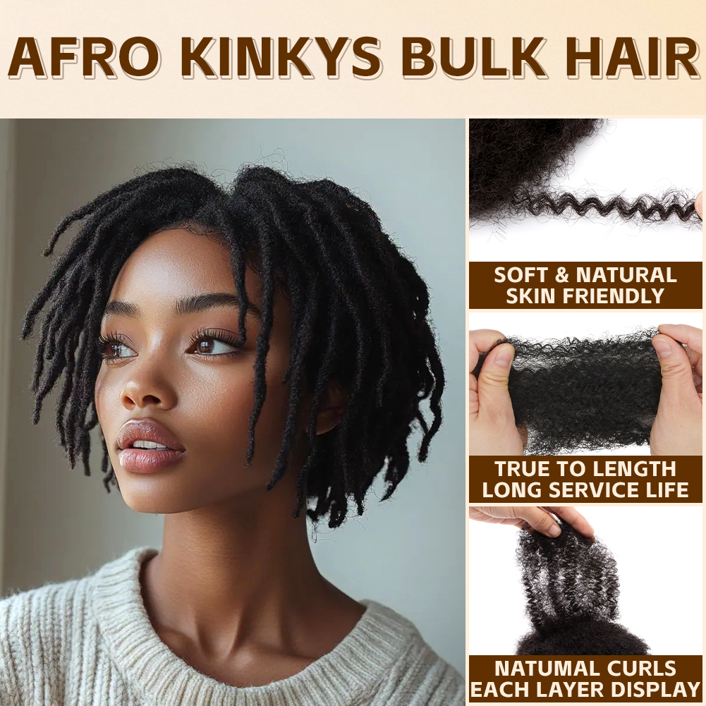 KAMA Cheveux 100% Unprocessed Raw Afro Kinky Virgin Human Hair Extensions Bulk 8 Inches Stretched Bulk Dreadlock Braiding Hair Detail Section 5