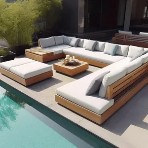 Giardino esterno mobili da giardino mobili in legno con cuscino divano Teak mobili per il tempo libero divano Set