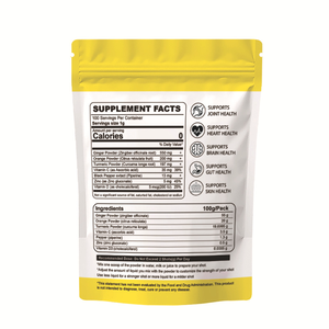 Poudre de complément alimentaire 100% naturel au gingembre, curcuma, pipérine, vitamine D3, <span class=keywords><strong>C</strong></span>, <span class=keywords><strong>zinc</strong></span> pour la santé des articulations, du <span class=keywords><strong>c</strong></span>œur, du cerveau, de l'intestin, de la peau <span class=keywords><strong>et</strong></span> l'énergie, 100g - Product Image 5