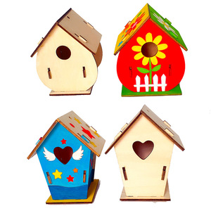 Costruisci e dipingi casette per uccelli in legno non finite all'ingrosso casetta per uccelli in legno forniture per arti e mestieri fai da te i bambini includono pennelli per vernici - Product Image 4