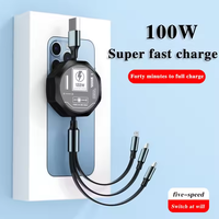 100W 3 en 1 USB 6A Câble de charge mécanique Câble de chargeur Micro USB Type C Câble de données rétractable pour téléphones Produits numériques