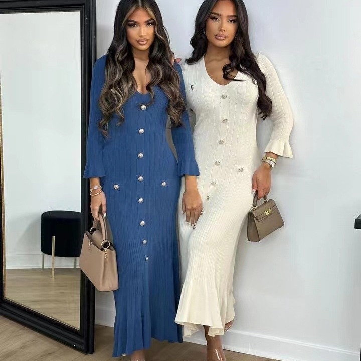 Autumn Winter Women's Knitted Maxi Dress