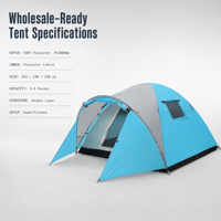 Tenda Outdoor Anti Air 2000mm untuk 3-4 Orang Satu Ruangan Dinding Ganda dengan Pintu Samping yang Praktis