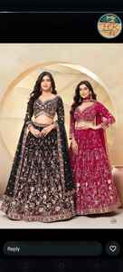 Ensemble Lehenga Choli brodé de créateur pour femme, tenue ethnique de mariée, haut court, jupe et dupatta richement brodés, pour mariage et fête - Product Image 3