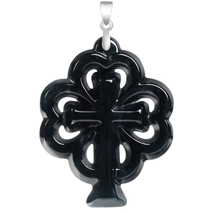 Colgante de plata S925 y jade negro natural de grado A con diseño de trébol de cuatro hojas y cruz, estilo moderno y versátil. - Product Image 3
