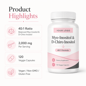 Capsules de Myo-Inositol et <span class=keywords><strong>D</strong></span>-Chiro-Inositol avec Acide Folique – Marque Privée, OEM, ODM, Vente en Gros, Fournisseur en Vrac - Product Image 5