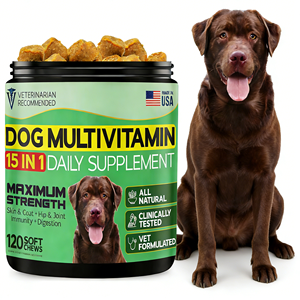 Tabletas Masticables Multivitamínicas Omega 3 <span class=keywords><strong>para</strong></span> Perros y Gatos, 15 en 1, con Recubrimiento Brillante, Absorción Rápida, Apoyo Inmunológico Natural, Salud de la Piel - Product Image 1