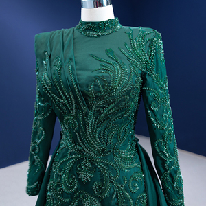Rsm67496 Nouvelle robe de soirée élégante en satin brodé vert musulman avec traîne détachable 2022 - Product Image 5