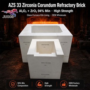 Ladrillo Refractario de Corindón de Circonio AZS 33 Al2O3 ZrO2 94% Mín. para Revestimiento de Hornos de <span class=keywords><strong>Vidrio</strong></span>, Alta Resistencia, Venta al por Mayor OEM - Product Image 1