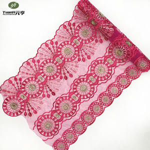 DIY Accessoire de Robe Africaine Broderie <span class=keywords><strong>DMC</strong></span> Fleur Organza Dentelle Garniture Couleur Polyester Tissu à Coudre - Product Image 2