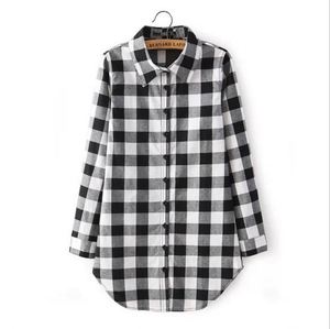 Camisa con botones de solapa a cuadros de manga larga para mujer, blusa de cintura natural al por mayor directa de fábrica recién fabricada - Product Image 4