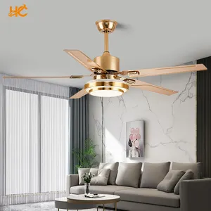 Modern LED Lighting Iron Fan Blades Remote Control Copper Gold Ceiling Fan With Led Light