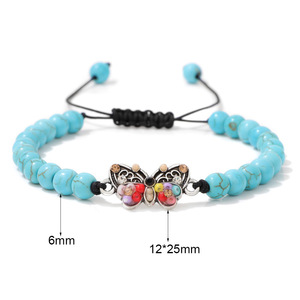 남여 공용 새로운 보헤미안 자수정 나비 짠 14K 금도금 치유 참 팔찌 호랑이 눈 매력 파티 - Product Image 5