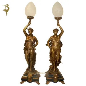 Luxury Life Size Antique Roman Golden Human Statue Floor Lamp