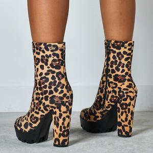 Stivali con Tacco e Plateau CSB18 per <span class=keywords><strong>Donna</strong></span>, Stivali Chunky con Stampa Leopardata - Product Image 3