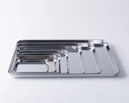 Venta caliente plato de forma profunda forma rectangular bandeja de acero inoxidable para servir frutas plato de Metal para servir para Cocina