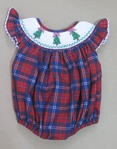 Robe salopette pour enfants à motif sapin de Noël, rouge et bleu marine à carreaux, collection de fêtes, tenue brodée à la main - Product Image 5