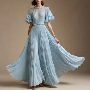 Vestido Elegante de Gasa Plisada para Mujer, con Pedrería, Estilo Musulmán, Maxi, para Verano, Fiestas, Eventos, Modesto - Product Image 1