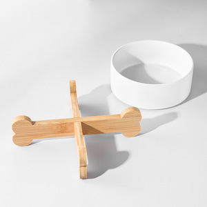 Ensemble de bol d'eau en céramique pour chat et chien en céramique surélevée avec support en bois bols pour animaux de compagnie blancs anti-basculement pour chiens et chats - Product Image 6