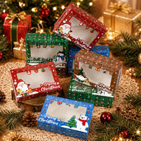 Boîte à biscuits transparente à thème de Noël coloré, réutilisable, pour cadeaux de fête, emballage de bonbons, boîte en papier blanc vide, vente en gros