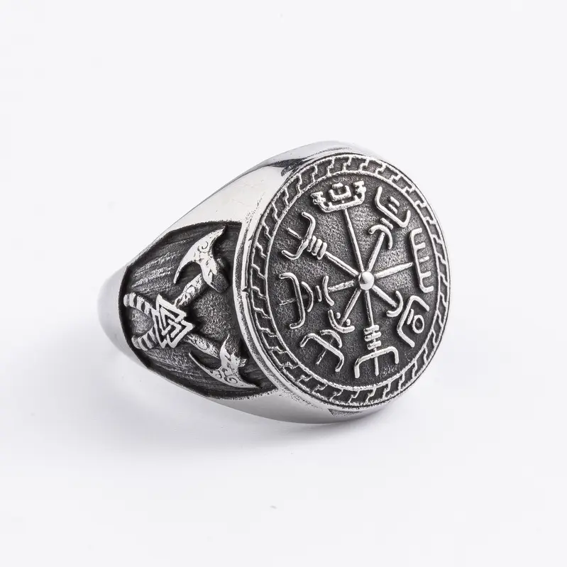 Nordic Man Stainless Vintage Steel Viking Ring Retro Jewelry Wholesale Silver Cross Religious Gemstone Rings