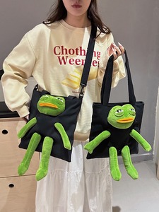 New Canvas <strong>Bag</strong> Cute <strong>Frog</strong> Doll Shoulder <strong>Bag</strong> Large Capacity Casual Tote <strong>Bag</strong> for College Students - Product Image 3