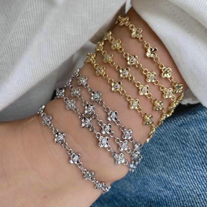 الزركون تمهيد شكل زهرة النحاس مطلي بالذهب الأسطوانة سلسلة ربط الكابل لسوار قلادة صنع المجوهرات - Product Image 3