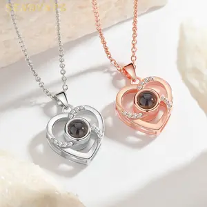 Fashion Women Jewelry 100 Languages Love You Hollow Heart Pendant Necklace Rhinestone Charm Jewellery Necklace Gifts