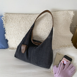 Denim Shoulder <b>Bag</b> Dumpling Shape Large Capacity Zipper Closure Everyday Use Women's Handbag Summer 2024 Light Blue - Product Image 3