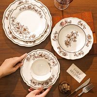 Service de vaisselle Shawn Vintage en céramique émaillée à fines perles, compatible micro-ondes, assiettes à motif végétal de style français, petits bols, tasses, soucoupes, rétro