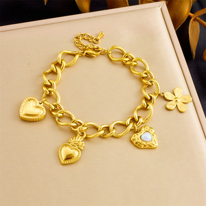 Heart Shape Flower Charm Bracelet Zinc Alloy Unisex Jewelry Gift B1642 - Product Image 1