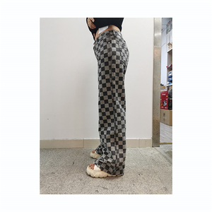 Popular primavera moda personalizada OEM servicios pantalones mujeres Denim Jeans cintura pantalones Retro clásico a cuadros Jeans - Product Image 3