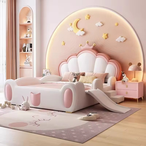 Ensemble de <span class=keywords><strong>lit</strong></span> pour enfants de style princesse moderne, de haute qualité, taille <span class=keywords><strong>king</strong></span>, avec <span class=keywords><strong>rangement</strong></span>, rembourrage doux, garde-corps de sécurité, appartement - Product Image 3