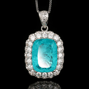 Ensemble de bijoux vintage pour femme, bague et pendentif géométriques en zircone cubique 12*16mm, sertis de zircone cubique, plaqué or blanc sur cuivre, pierre bleue - Product Image 5