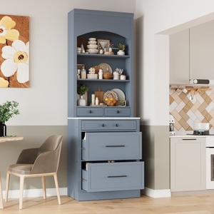 Large Modern Solid Wood <b>Kitchen</b> Hutch Cabinet Freestanding <b>Pantry</b> Storage Cupboard with 4 Doors for Dining - Product Image 1