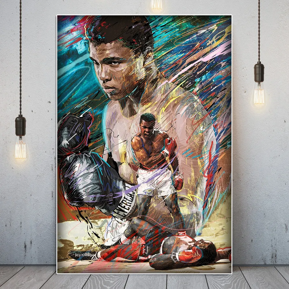 Street Graffiti Art Boxing Champion Porträt Poster und Druck Leinwand Gym Wand kunst Raum dekor Ölgemälde Kunst