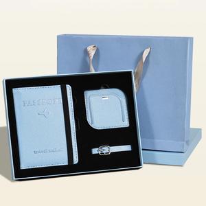 Logo Pu Leather Passport Cover Strap Luggage Tag Set Custom Embossed <b>Travel</b> <b>Document</b> <b>Holder</b> Gift Box Bag Promotional - Product Image 1
