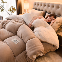 Couettes en velours de lait épais de luxe, literie en sherpa, solides, chaudes, super douces, en polyester, édredons, draps de lit, couvertures pour l'hiver