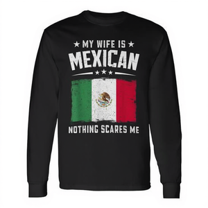 Mi esposa es mexicana, nada me asusta, camiseta de manga larga con bandera de México - Product Image 2