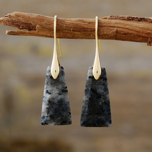 Geometric Wood Pendant Earrings <b>Red</b> Silver Women's Fashion Jewelry - Product Image 3