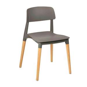 Chaises de salle à manger contemporaines de luxe légères avec dossier perforé, pieds en bois et assise en plastique PP - Product Image 1