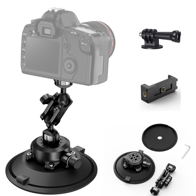 Universal Aluminum Alloy & Silicone Camera Suction Cup Mount with Double Ball Head Reusable Waterproof Design for Cameras Phones
