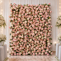 Panel dinding bunga mawar buatan warna pink blush dan ivory, stok grosir gudang AS, untuk dekorasi latar belakang acara resepsi pernikahan