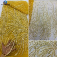 Kain Brokat Sinya Heavy Beaded Lace Bordir Bunga Payet Mewah Tradisional untuk Gaun Pengantin Wanita 5 Yard