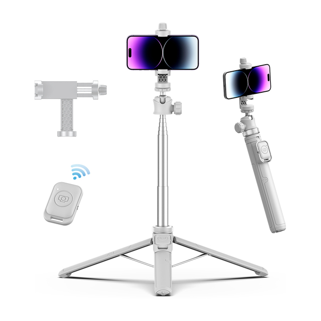 Factory Direct Selling 2-in-1 62" Selfie Stick Tripod Stand 360 Ball Head Aluminum Alloy Waterproof for Camera/Phone/Vlog/Live