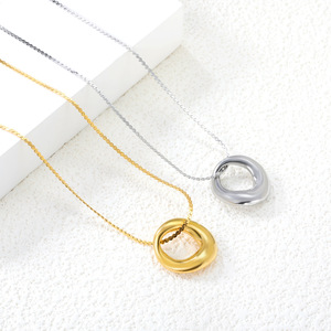 Minimalist Geometric Hollow <b>Ring</b> Pendant <b>Necklace</b> 18k Gold Plated Zinc Alloy Wax Rope Chain Fashion Jewelry - Product Image 2
