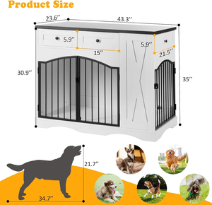 Meubles de caisse pour chien de ferme Caisse pour chien robuste avec 3 tiroirs Chenil pour chien en bois d'intérieur avec table d'extrémité de cage d'alimentation amovible - Product Image 4