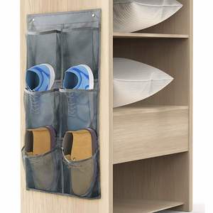 New Hot Sale Send Sticky Hook Gray Mesh Cabinet Bedroom <b>Storage</b> Large 6 Grid Wall-Mounted <b>Storage</b> Bag - Product Image 1